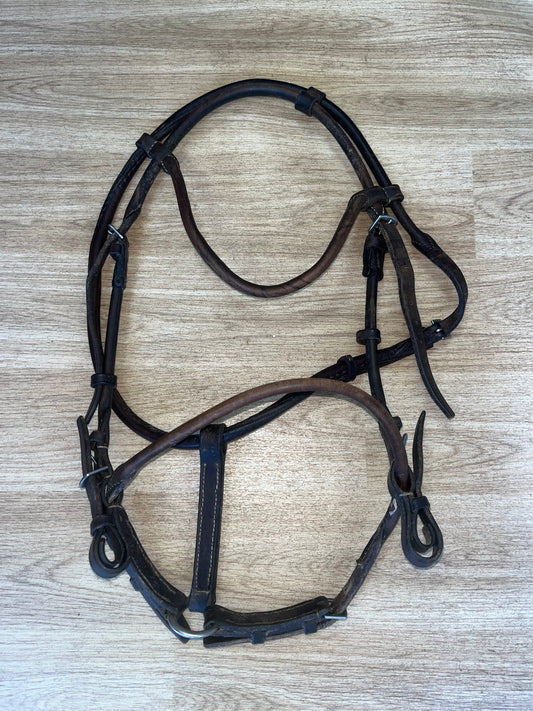English Rolled Leather Bridle – Brown Large Pony / Cob Size
