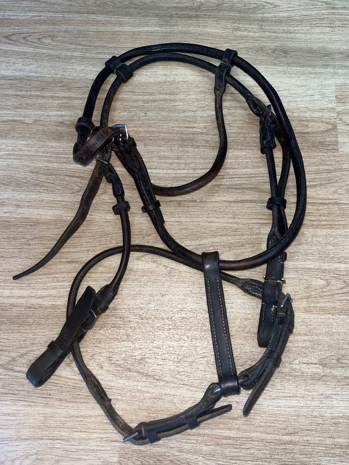 English Rolled Leather Bridle – Brown Large Pony / Cob Size