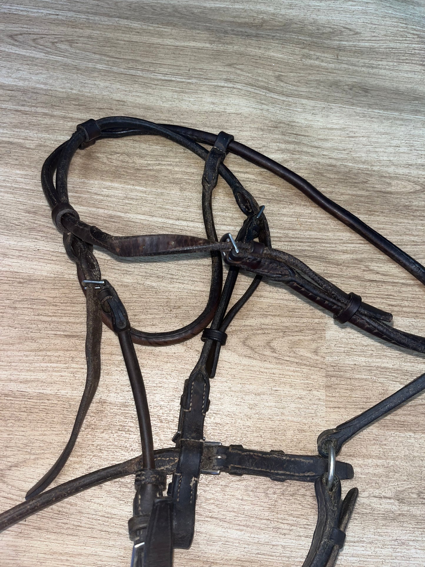 English Rolled Leather Bridle – Brown Large Pony / Cob Size