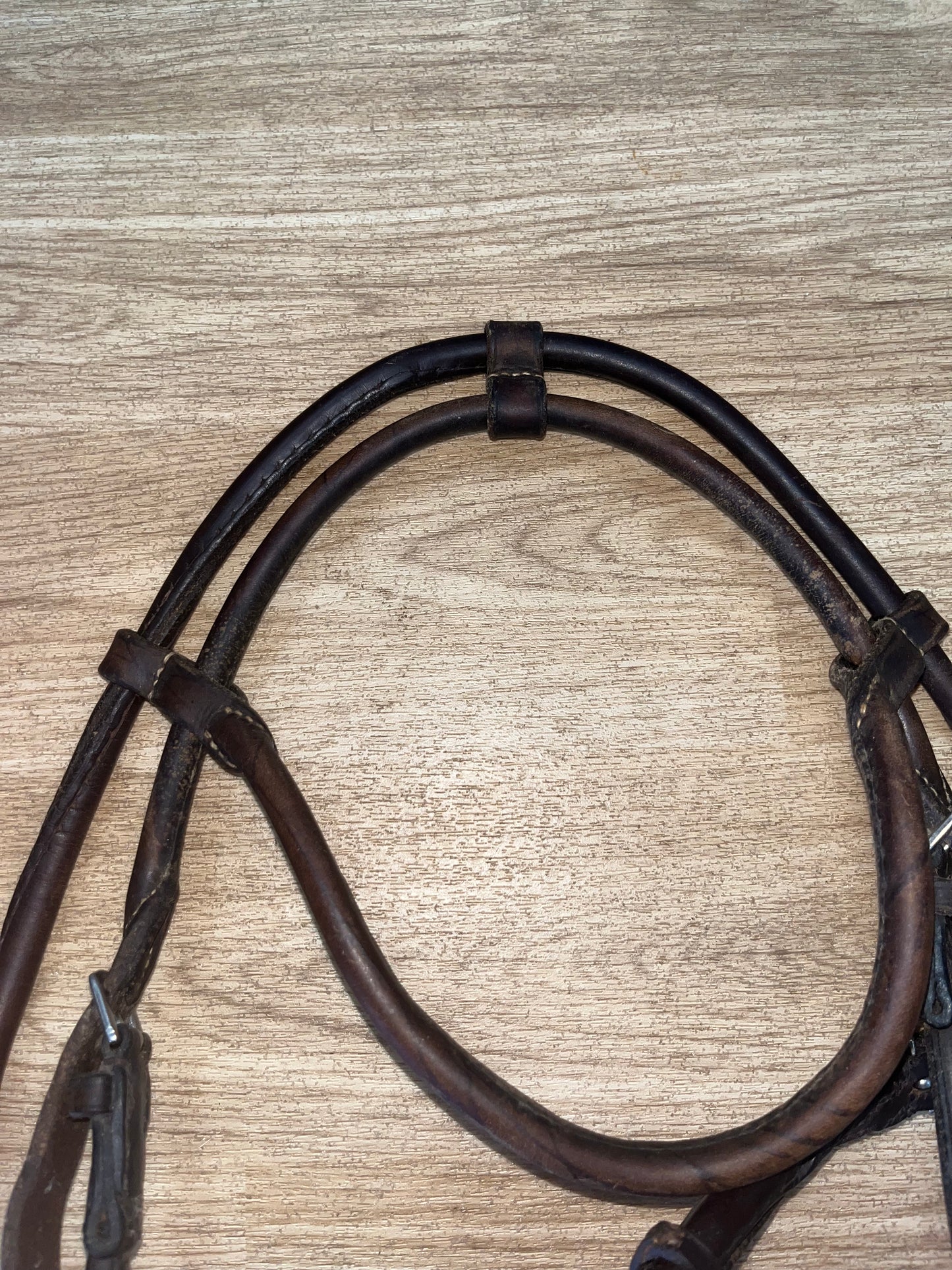 English Rolled Leather Bridle – Brown Large Pony / Cob Size