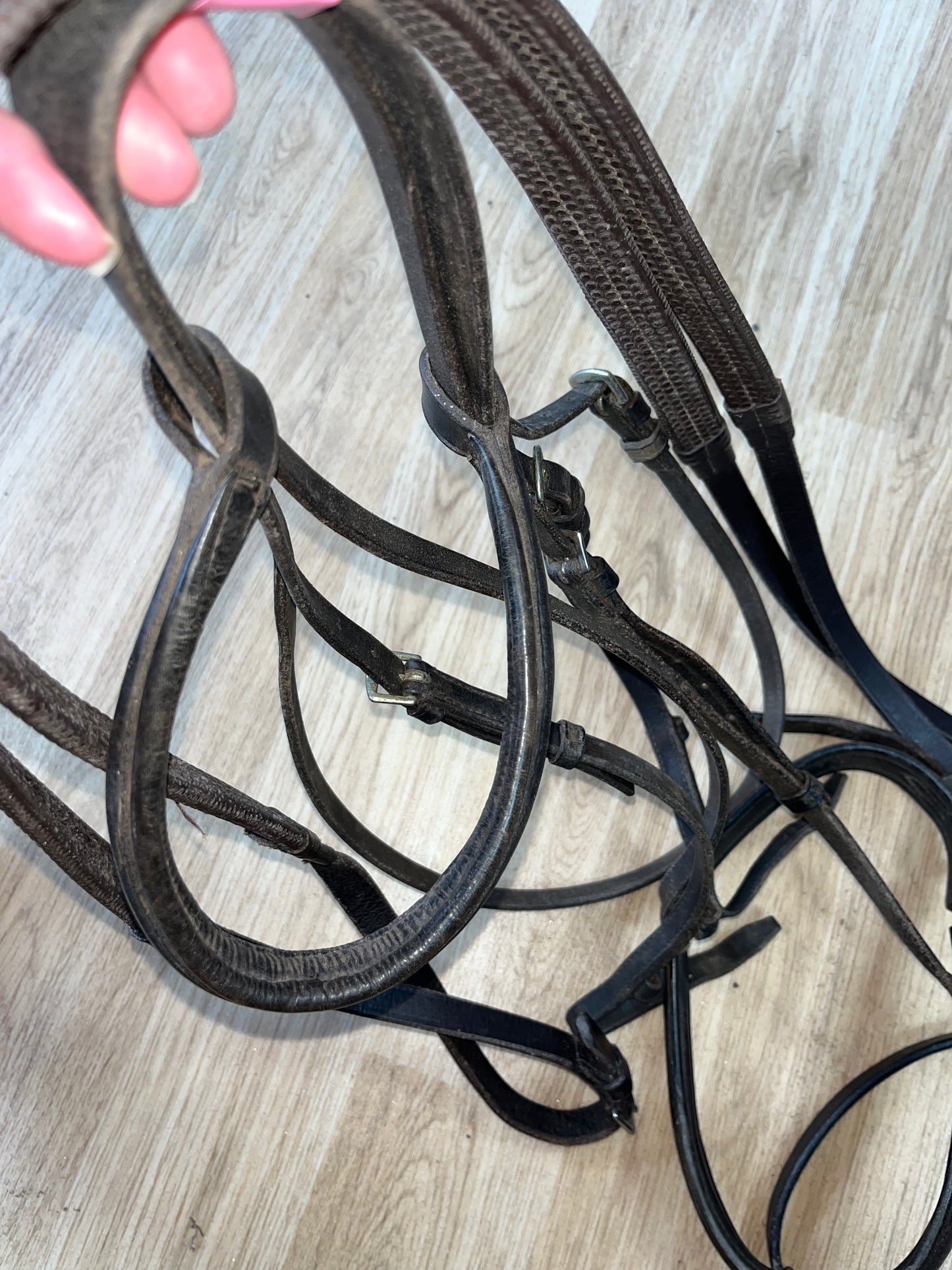 Brown English Leather Flash Bridle with Pimple Grip Reins – Full Size
 #35