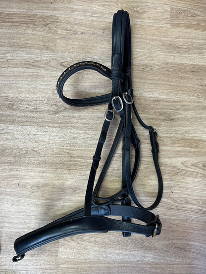 Black English Leather Flash Bridle with Gem Browband – Warmblood Size
 # 68