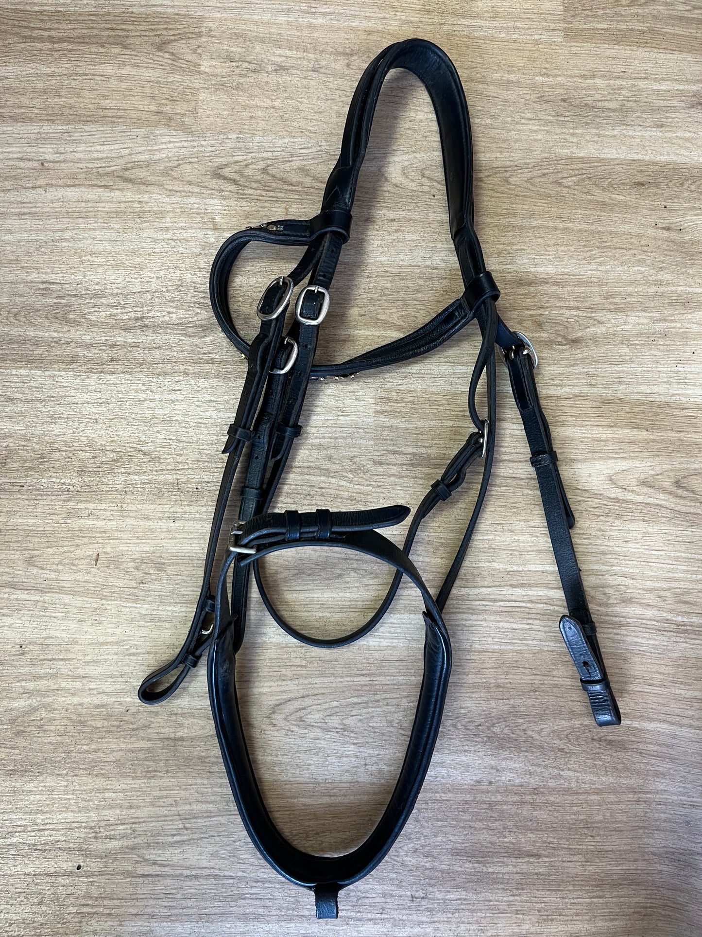 Black English Leather Flash Bridle with Gem Browband – Warmblood Size
 # 68