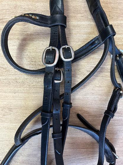 Black English Leather Flash Bridle with Gem Browband – Warmblood Size
 # 68