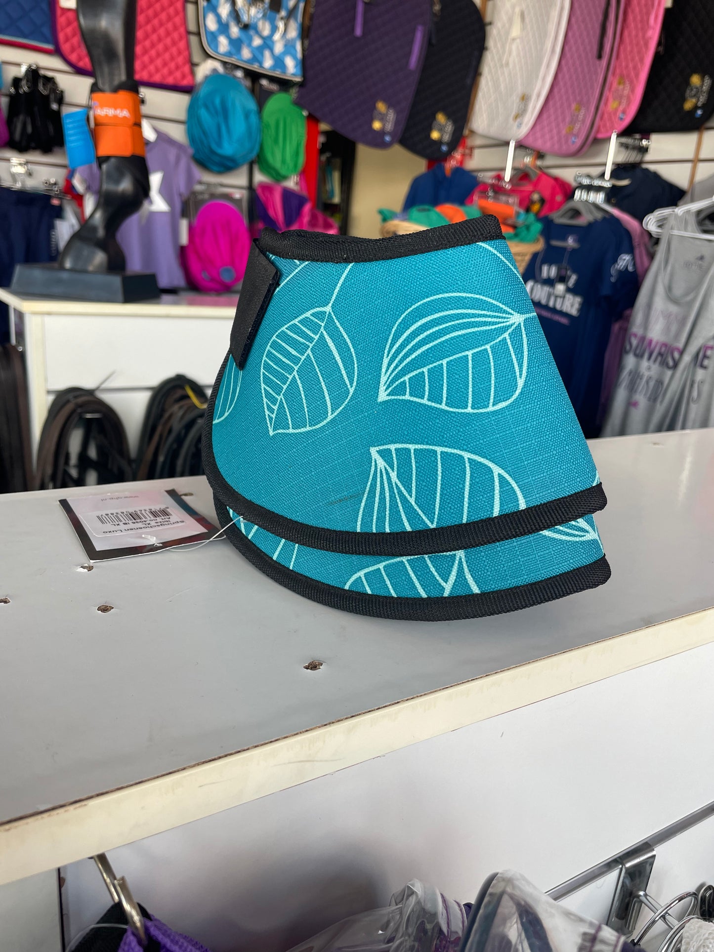 QHP Teal Leaf Print Over Reach Boots - XL