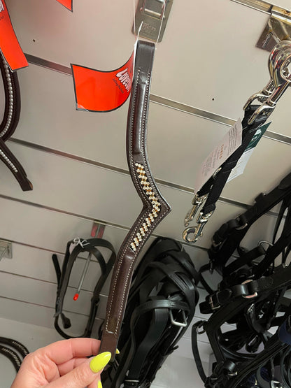 Loveson Triple Row V Shaped Padded Browband - Brown Shetland