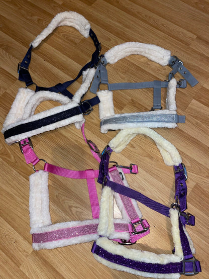 Glitter Bling Fluffy Headcollar - Various Colours - Pony Cob Full