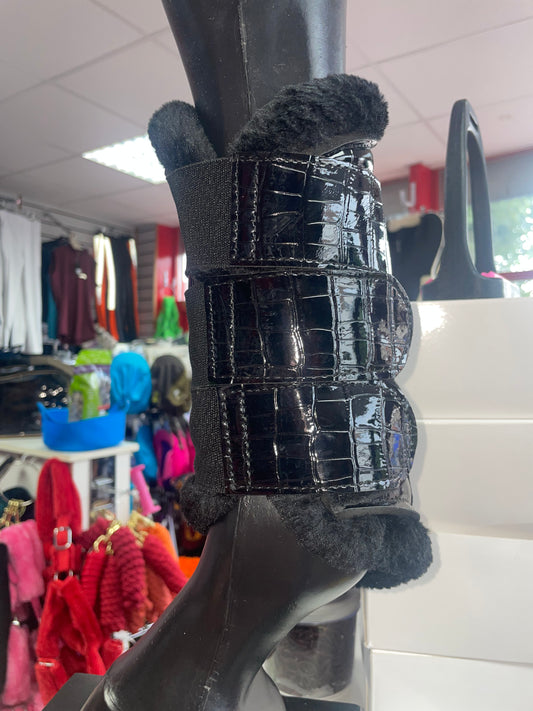 Rhinegold Mock Croc Patent Brushing Boots - Pony Cob Full XF