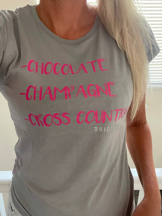 Bridleway ‘ Chocolate Champagne & Cross Country ‘ T Shirt - 8 10 12 14 16 18