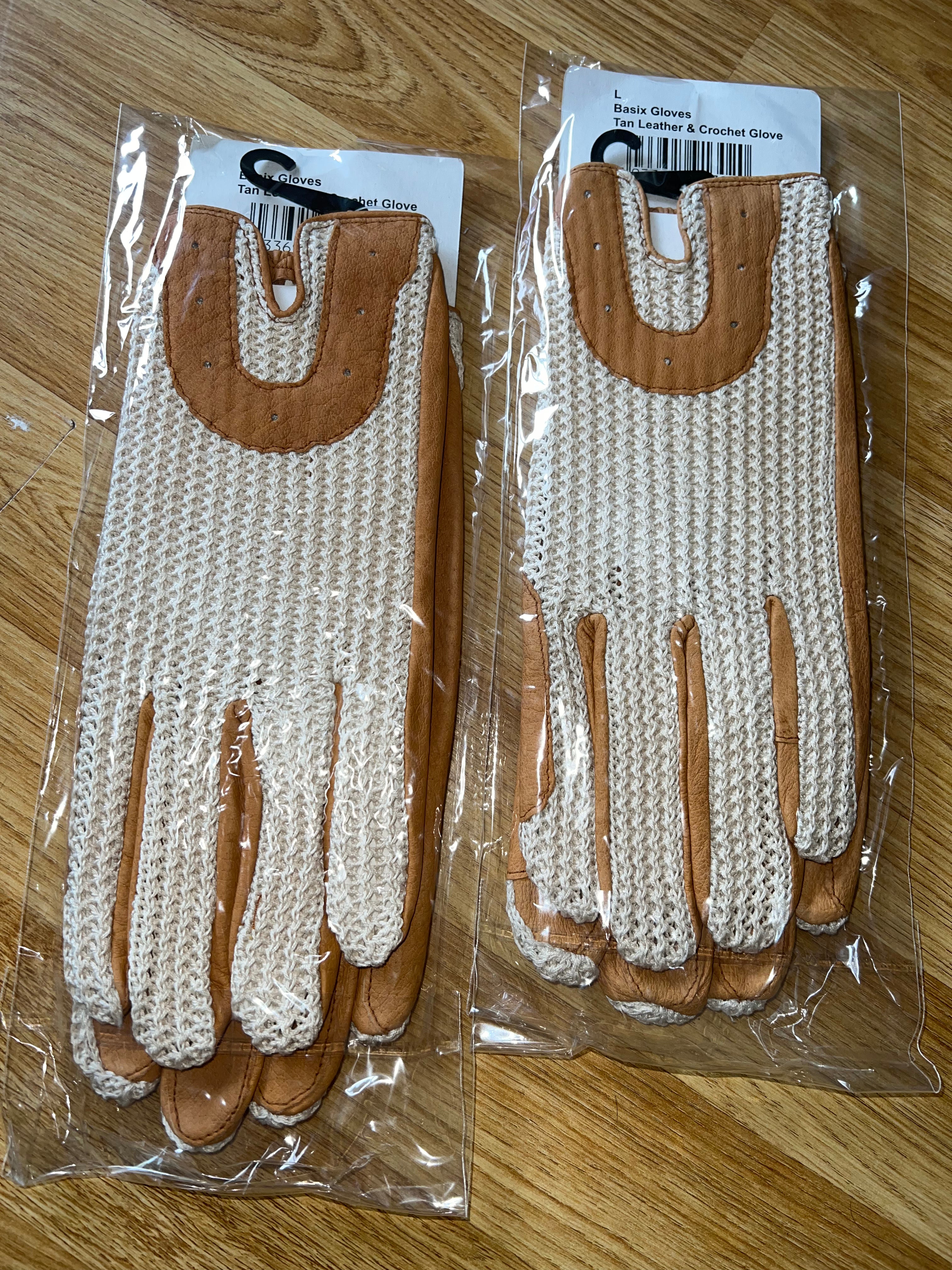 Classic Tan & Crochet Riding Gloves - Large or X-LARGE