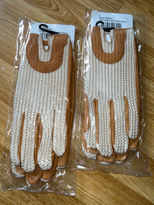 Classic Tan & Crochet Riding Gloves - Large or X-LARGE