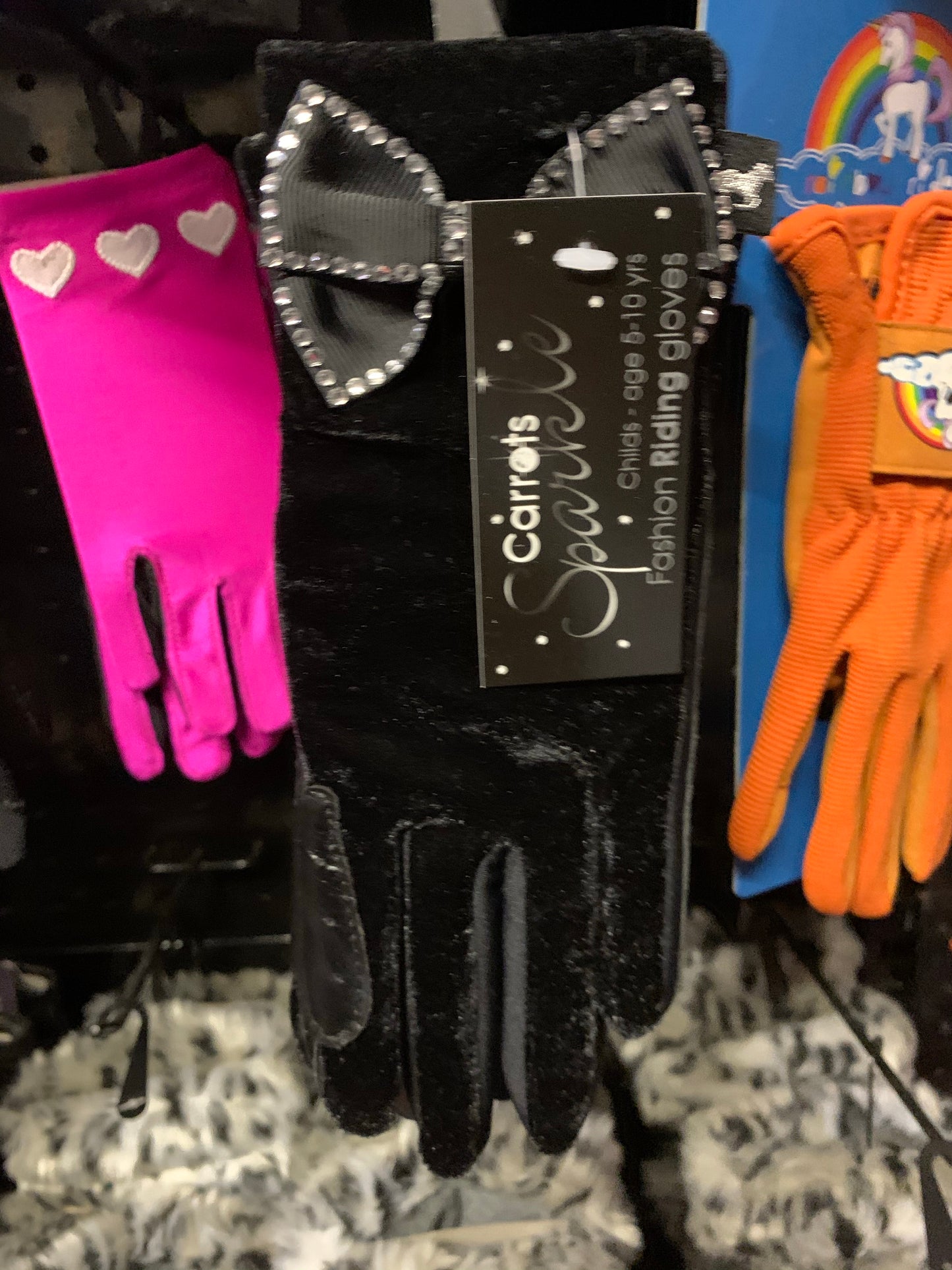 Carrots Black Diamanté Velvet Riding Gloves - 5 to 12yrs - Free Delivery