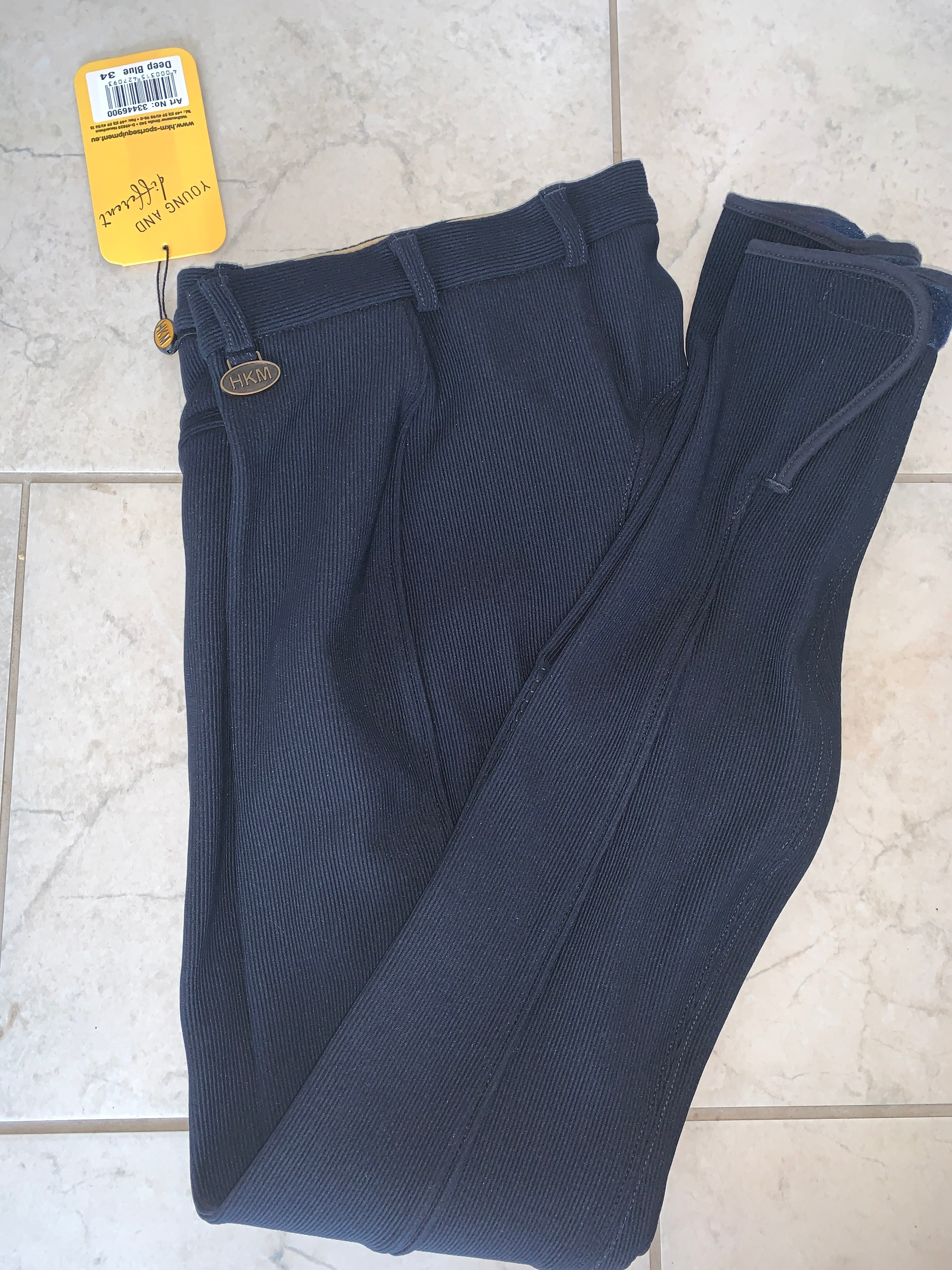 Hkm Soft Ribbed Navy Breeches - Ladies 24”