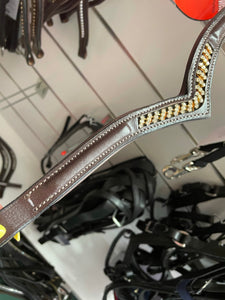 Loveson Triple Row V Shaped Padded Browband - Brown Shetland