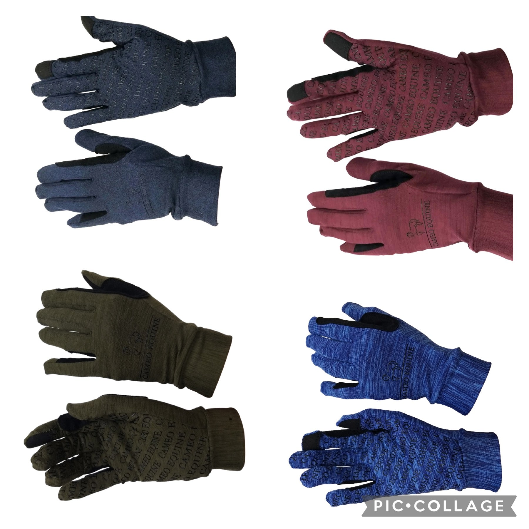 Cameo Lightweight Riding Gloves - Grey Green Burgandy Navy Or Blue - Kids & Ladies