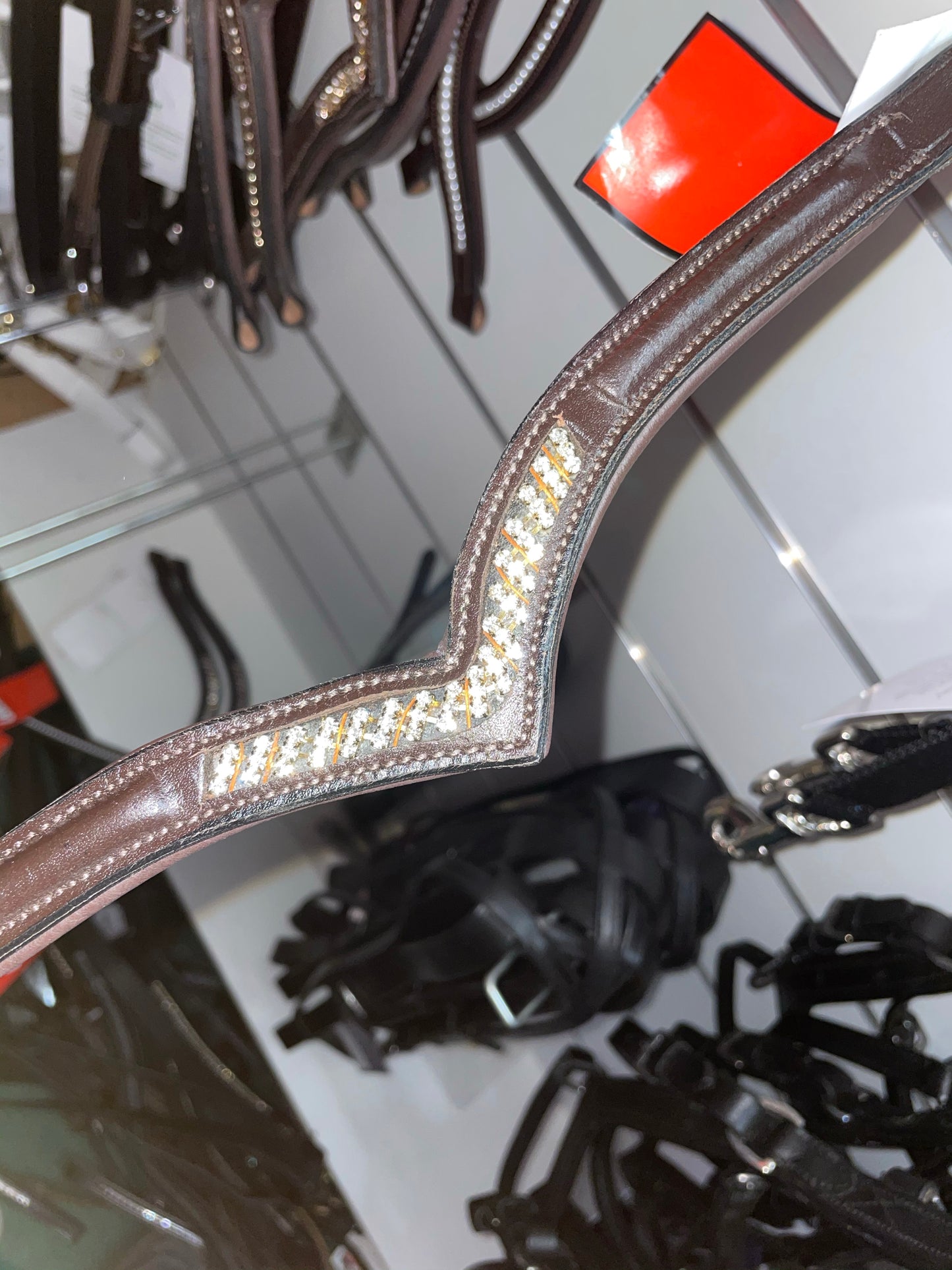 Loveson Triple Row V Shaped Padded Browband - Brown Shetland