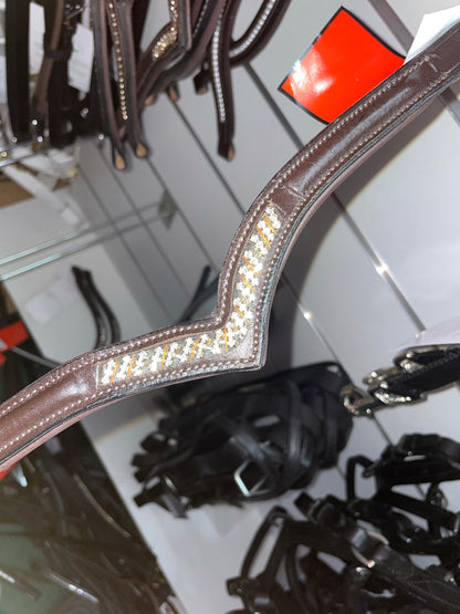 Loveson Triple Row V Shaped Padded Browband - Brown Shetland