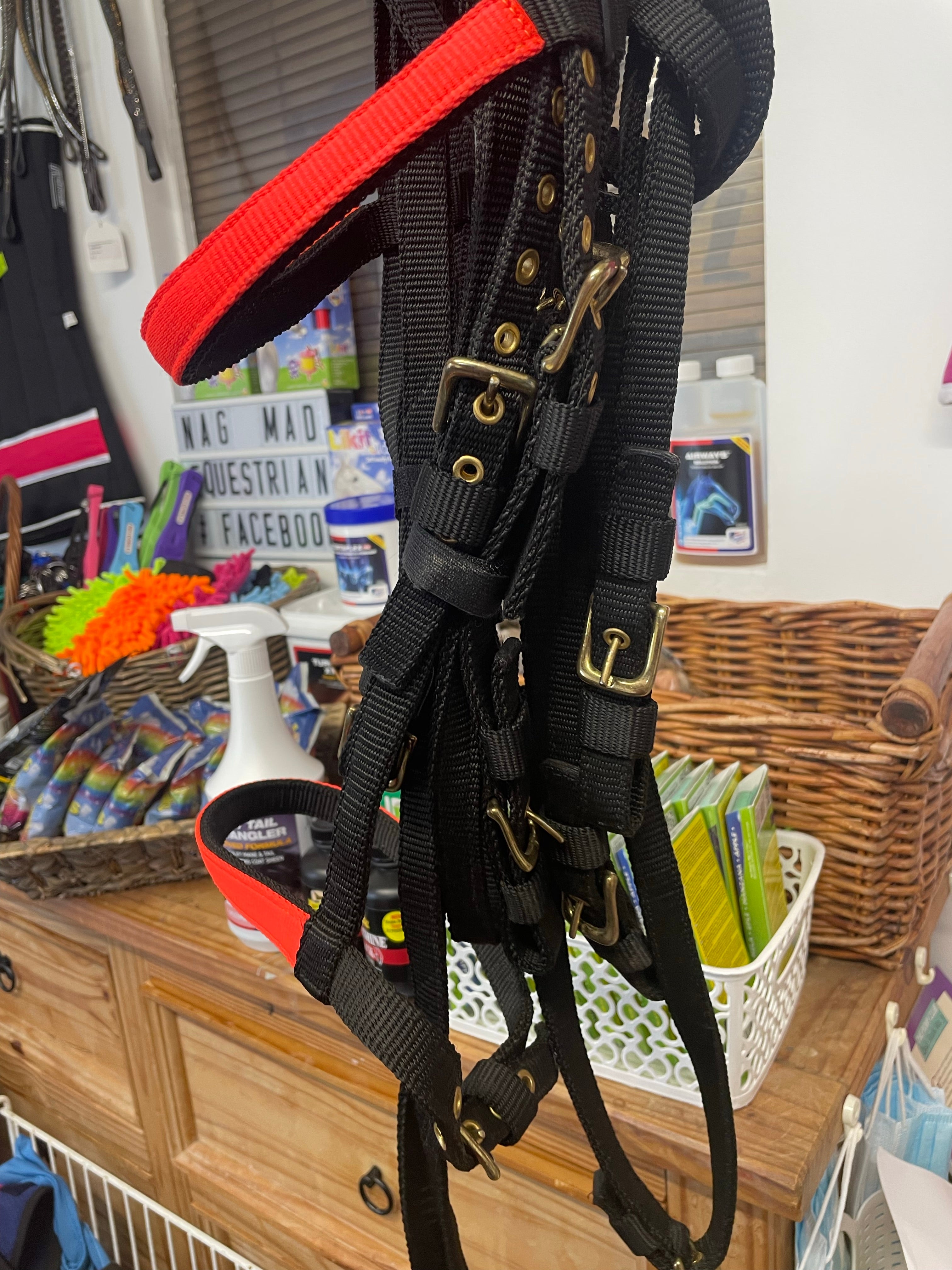 Orange & Black Full Size Bridle with reins