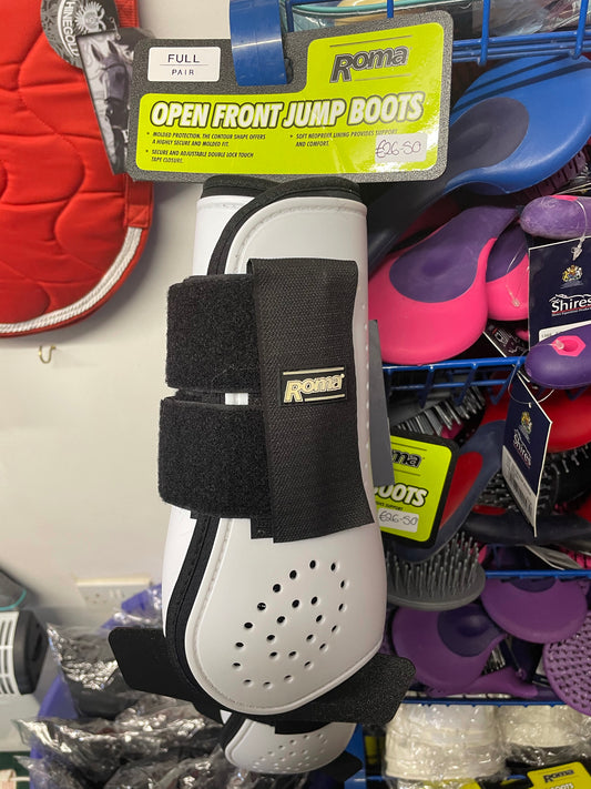 Roma White Open Front Tendon Boots - Full Size - New